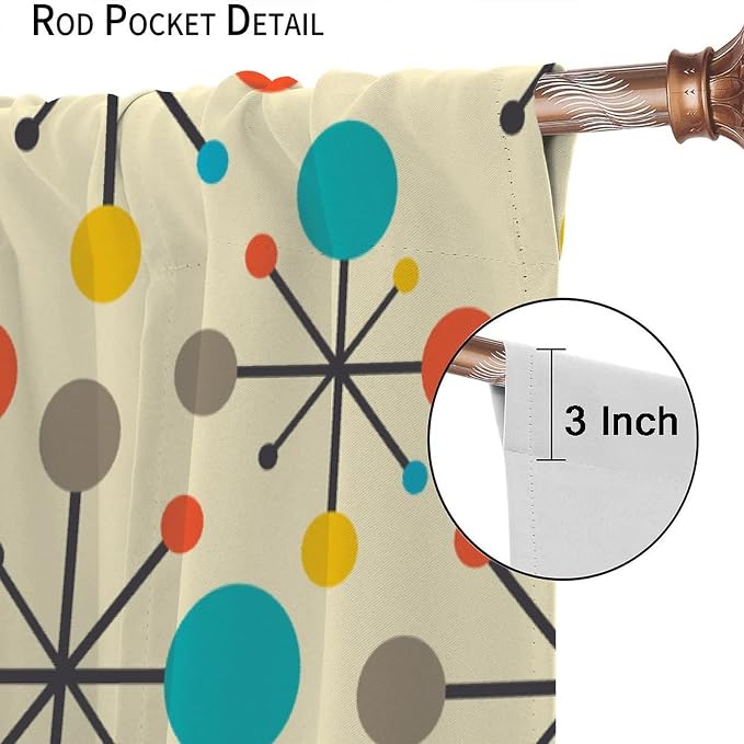 JESTRONRY Mid Century Curtains,Mid Century Fifties Modern Retro Colors Pattern Blackout Rod Pocket Window Drapes for Living Room Bedroom Kitchen Bathroom Home Decor 55x63in