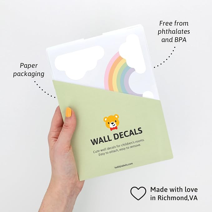 Removable Wall Decals for Kids Room – Peel and Stick Wall Stickers for Girls & Boys Bedroom, Playroom & Nursery – Easy to Apply Wall Decor - Pastel Rainbow
