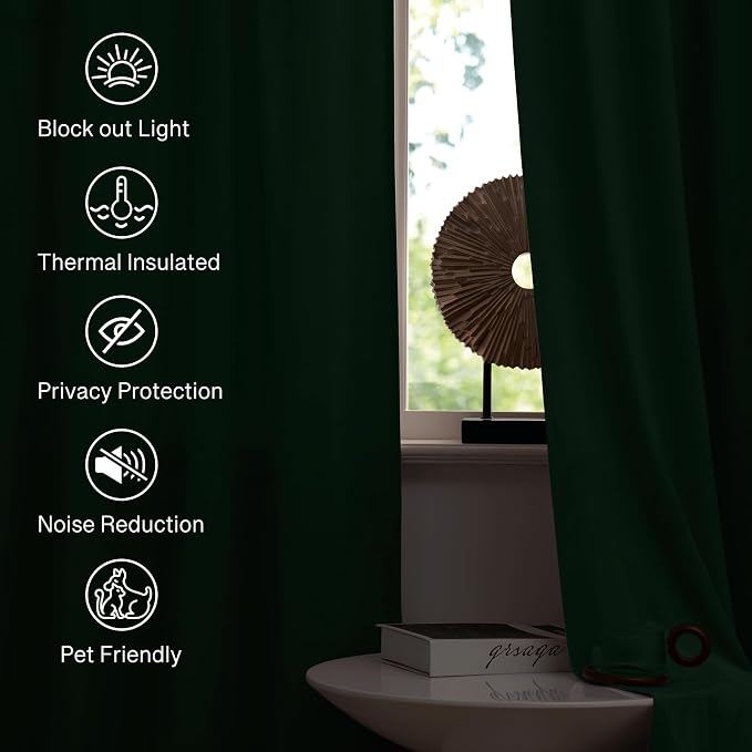 StangH Dark Green Sliding Door Curtains for Bedroom 108 inches, 2 Panels | Christmas Decor, Holiday Gifts, 300GSM Soft Heavy Velvet, Thermal Insulated, Privacy Protect, Living Room, Dining Room