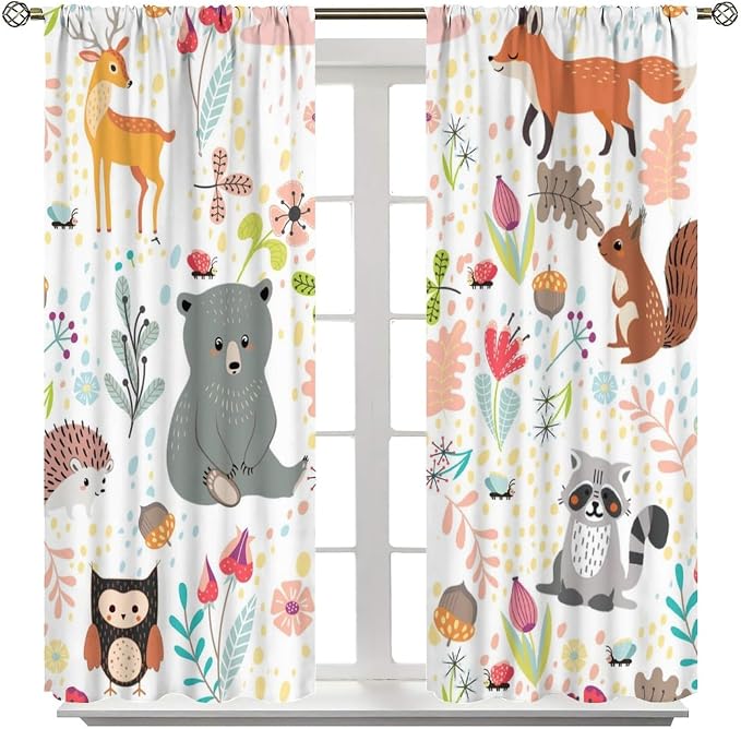 YCness Rustic Animal Curtains, Wild Forest Animal Bear Fox Deer Kids Window Treatments for Living Room Bedroom, Farmhouse Woodland Blackout Drapes 2 Panel Sets, 42x45 Inch, Style-3