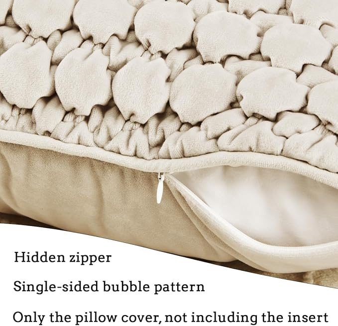 Throw Pillow Covers 18x18 Set of 2 Velvet Square Pillowcase Soft Skin-Friendly Thickened Decorative Farmhouse Cushion Covers Soft Bubble Texture for Couch Bedroom Living Room,Beige Gray