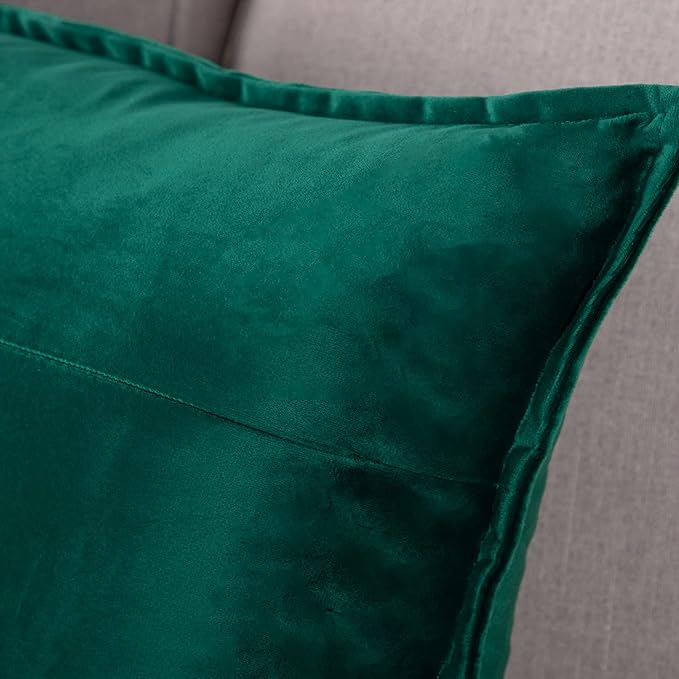 MADIZZ Set of 2 Super Soft Velvet Decorative Throw Pillow Covers 18x18 inch Green Square with Fringe Luxury Style Cushion Case Pillow Shell for Sofa Bedroom