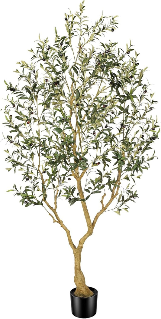 Olive Trees Artificial Indoor, 7FT Faux Olive Tree with Lifelike Branches and Realistic Olives, Large Fake Tree for Home House Office Living Room Decor