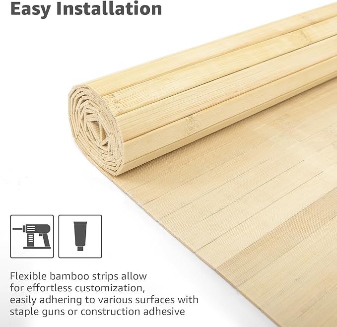 Art3d Natural Bamboo Wall Panel for Interior Wall Decor, Renewable Pole Wrap Wainscoting Paneling for Wall Ceiling Furniture Cabinet Office, 48 x 96 Inch, 2-Pack - Raw