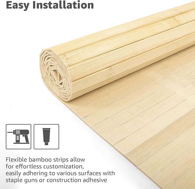 Art3d Natural Bamboo Wall Panel for Interior Wall Decor, Renewable Pole Wrap Wainscoting Paneling for Wall Ceiling Furniture Cabinet Office, 12 x 96 Inch, 2-Pack - Raw