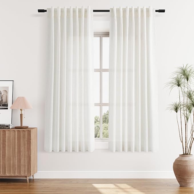 Aersas 63 Inches Linen Back Tab Curtains for Bedroom Semi Sheer Modern Farmhouse Aesthetic Drapes Light Filtering Window Treatments with Rod Pocket Lightweight for Living Room Laundry Room 52x63