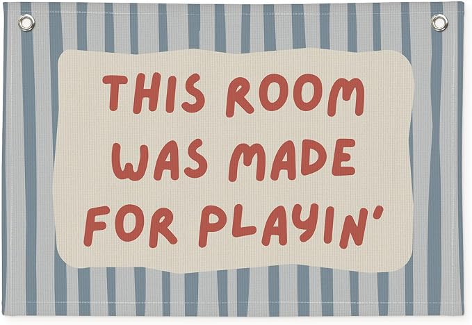 Playroom Decor Wall Banner "This Room Was Made For Playin'" 20x30 Inch - Nursery Canvas Art, Kids Bedroom Hanging, Toddler Play Area Sign, Children's Canvas Flag Decor - Red