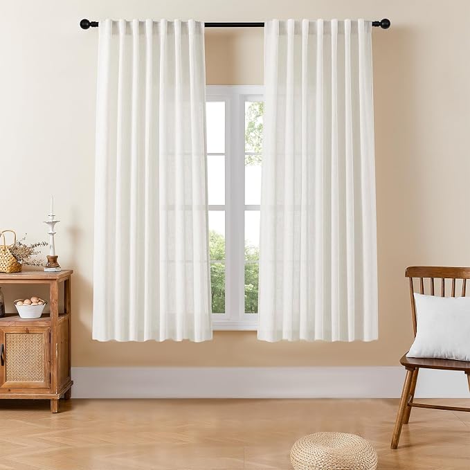 Joydeco Linen Curtains 72 Inch Length 2 Panels Set for Living Room,Light Filtering Curtains 37 Inch Wide for Bedroom, Off-White Curtains with Back Tab & Rod Pockets (37x72 inch, Off-White)