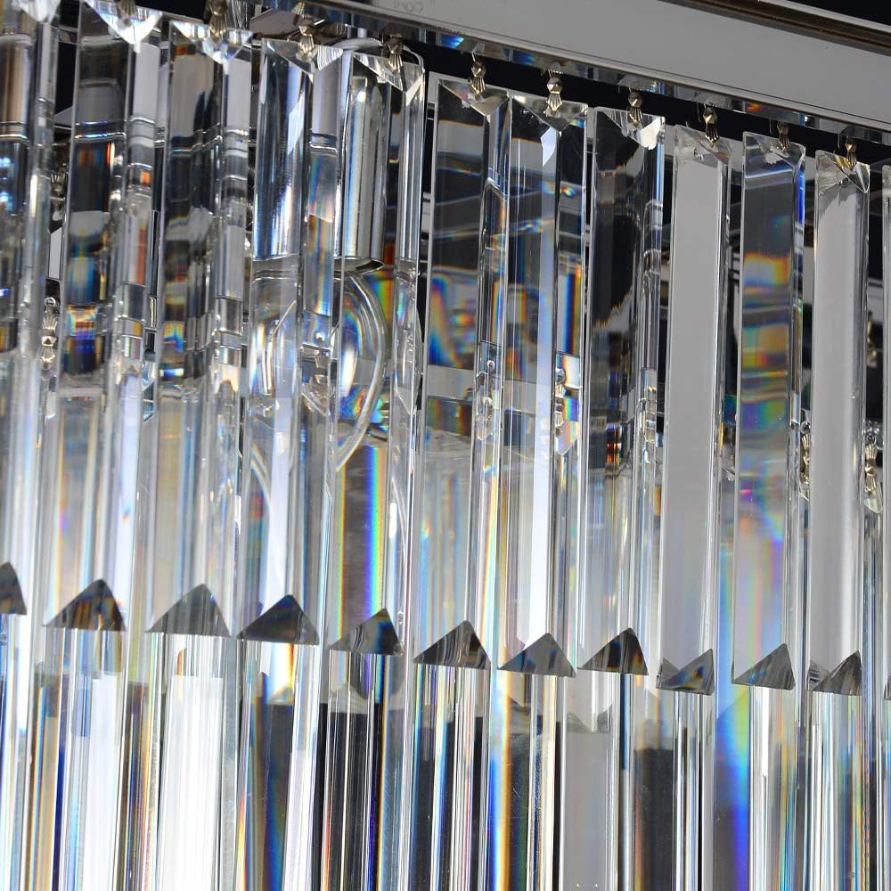 Luxury Chrome Rectangular Crystal Chandeliers Lighting Modern Pendant Ceiling Lights Rectangle Chandelier Lamp Fixture 8-Lights for Dining Room Kitchen Island