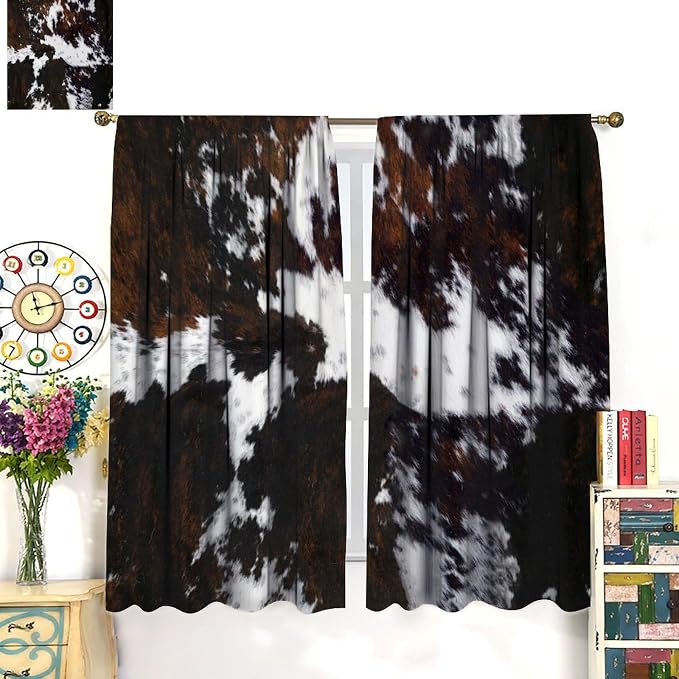 Cow Blackout Curtain,Animal Print Black White Western Aztec Rustic Farm Farmhouse Window Treatments Rod Pocket Curtain for Bedroom Living Room Kitchen Decor Drapes 42x45in