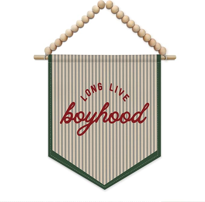 Long Live Boyhood Boys Room Wall Art Decor, Sage Green Playroom Boho Wall Hanging Display Pennant Flag for Kids Boys Nursery Toddler Room Bedroom Playroom
