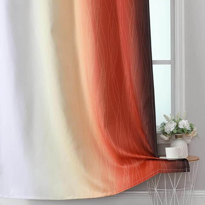 Estelar Textiler Burnt Orange and Greyish White Ombre Blackout Curtains 45Inch Length for Window, Room Darkening Thermal Insulated Energy Efficient Grommet Drapes for Bedroom,52x45 Inch,2 Panels