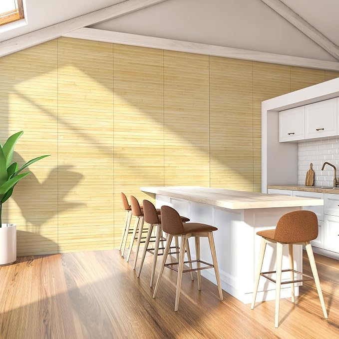 Art3d Natural Bamboo Wall Panel for Interior Wall Decor, Renewable Pole Wrap Wainscoting Paneling for Wall Ceiling Furniture Cabinet Office, 12 x 96 Inch - Raw, 1-Pack