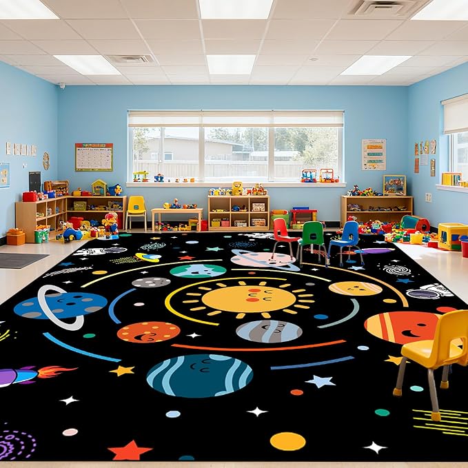 Space Rug for Boys Room - Outer Space Rug for Bedroom Machine Washable 6x8 Feet Solar System Planet Theme Carpet Decor for Playroom Classroom Decor