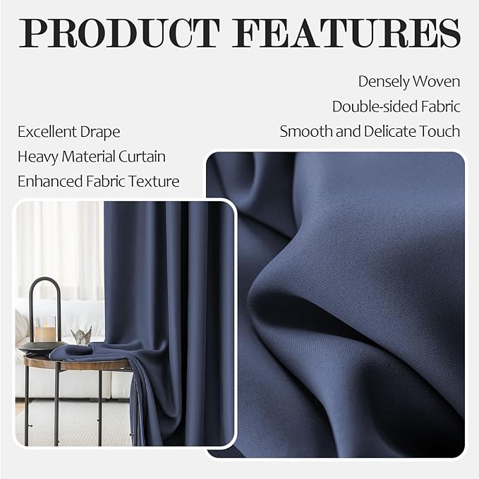 Thermal Insulated Blackout Curtains, 96 Inches Long 2 Panels, Back Tab and Rod Pocket Sound Proof Curtain for Window, Pinch Pleated Living Room Drapes with Hook for Track System