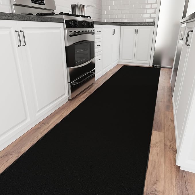 Ottomanson Aisle Runner Rug – Non-Slip Low Pile Carpet Runner for Long Hallways & Corridors, Stain Resistant & Easy to Clean, Solid Black, 2'7" x 39'