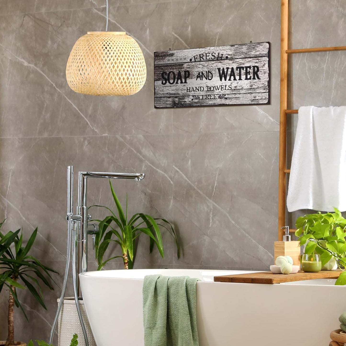 Jetec Farmhouse Bathroom Decor, Fresh Soap and Water Sign Vintage Bathroom Wood Plaque Rustic Wall Decor for Wall Art Decoration Restroom(Novel)