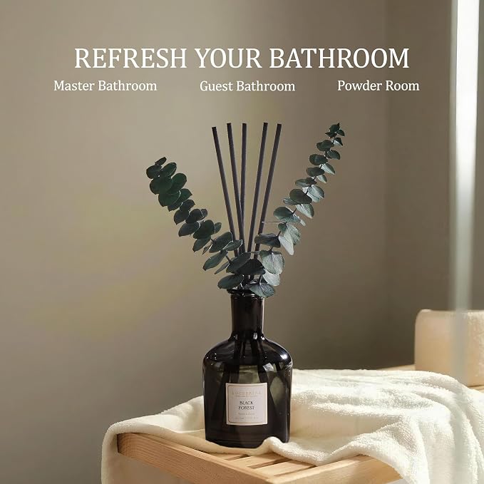 COCORRÍNA Black Forest Reed Diffuser – 6.76 oz Essential Oil with 8 Reeds & Real Eucalyptus Sticks, Home Fragrance for Bedroom or Bathroom Décor