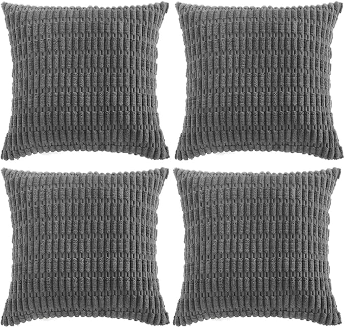 Fancy Homi 4 Packs Decorative Throw Pillow Covers for Living Room Couch Bed, Modern Farmhouse Boho Home Décor Accent Cushion Case, 18" x 18", Dark Gray