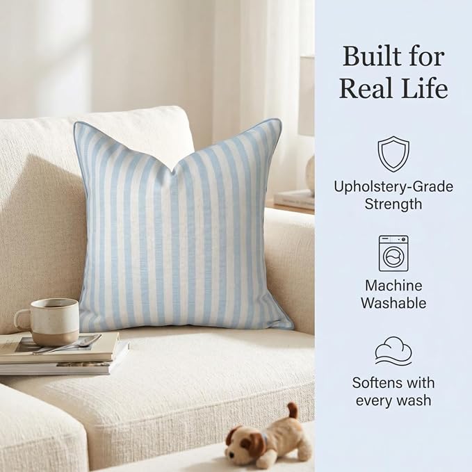Jillien Harbor Throw Pillow for Home Harvey Striped Style Pillow Cover Coastal Grandmillennial Pillow Cover 20" x 20" Grandmillennial Home Decor Coastal Home Decor