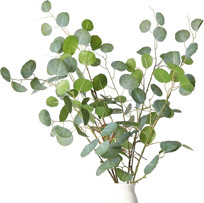 Melorca&Guilla Artificial Plants,3PCS 43.3" Green Large Fake Eucalyptus Faux Branches for Vase,Faux Greenery Stems for Shop Garden Office Home Décor