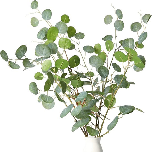 Melorca&Guilla Artificial Plants,3PCS 43.3" Green Large Fake Eucalyptus Faux Branches for Vase,Faux Greenery Stems for Shop Garden Office Home Décor