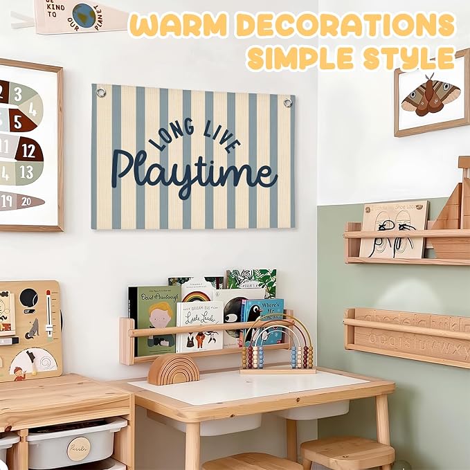 Playroom Wall Decor, Long Live Playtime Linen Canvas Banner, Toddler Playroom Decor Kids Room Nursery Wall Decor for Toddler Boys Toy Room Bedroom, 30x20 Inch