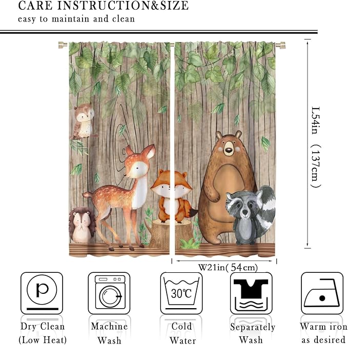 YCness Forest Animal Kids Curtains, Wild Rustic Bear Fox Deer Children Cartoon Window Treatments for Living Room, Watercolor Navy Blackout Drapes 2 Panel Sets,42x54 Inch, Style-7