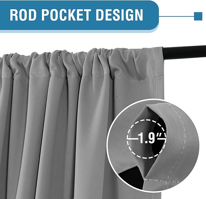 H.VERSAILTEX 100% Blackout Curtains for Bedroom Thermal Insulated Blackout Curtains for Living Room 108 Inches Long Rod Pocket Curtains with Black Liner 2 Panels Set, Dove Gray