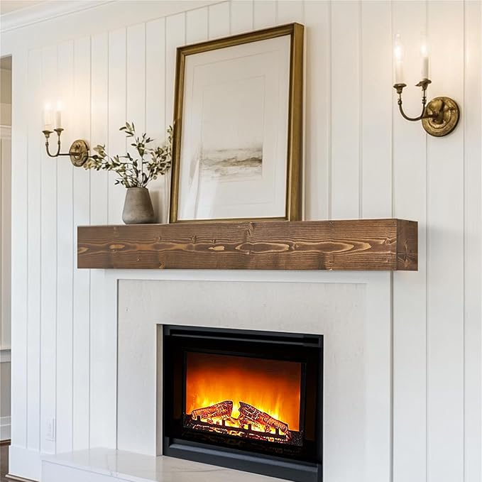 Fireplace Mantel Shelf, 56" Wooden Floating Shelf for Over Fireplace, Wall-Mounted Mantel Shelves, Decorative Mantels, Rustic Floating Mantels Shelves, Brown