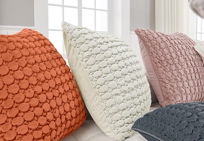 Throw Pillow Covers 18x18 Set of 2 Velvet Square Pillowcase Soft Skin-Friendly Thickened Decorative Farmhouse Cushion Covers Soft Bubble Texture for Couch Bedroom Living Room,Beige Gray