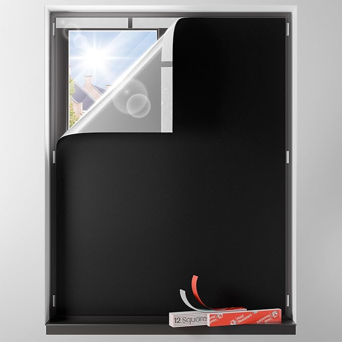 Sumobaby Blackout Curtains for Bedroom Portable 54"x64",No Drill Blackout Shades with Upgraded Hook&Loop Tapes,100% Black Out Window Cover,Thermal Insulated Blinds for Bedroom,Nursery(1 Panel,Black)