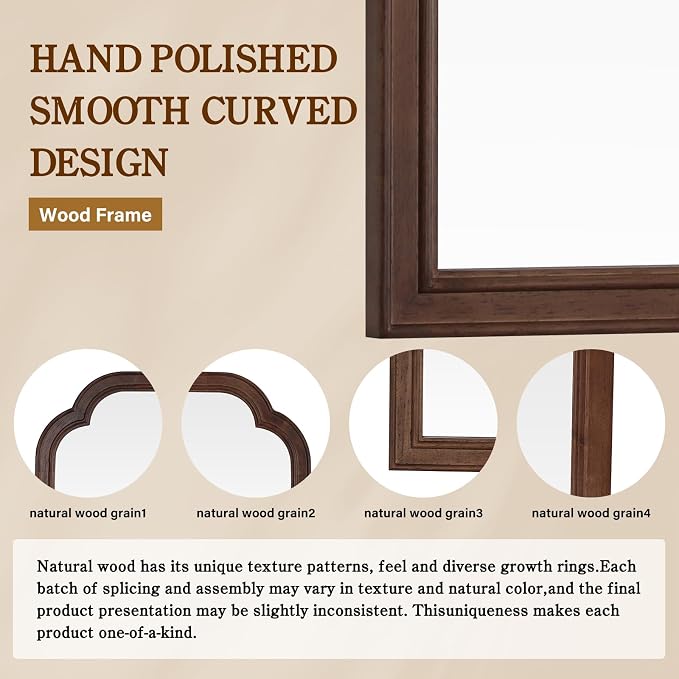 WallBeyond 28" x 40" Wood Bathroom Mirror for Wall Mounted, Rustic Rounded Corner Vanity Mirror for Entryway, Living Room or Bedroom Home Decorative [28" x 40" Walnut]