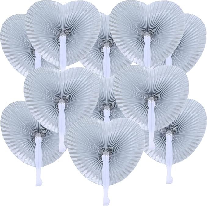 20 Pieces Silver Heart Paper Fans | Foldable Handheld Fans for Women,Folding Hand Fans for Wedding,Bridal Guest,Church,Party Favors,Dancing,Birthday,DIY