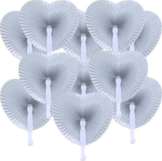 20 Pieces Silver Heart Paper Fans | Foldable Handheld Fans for Women,Folding Hand Fans for Wedding,Bridal Guest,Church,Party Favors,Dancing,Birthday,DIY