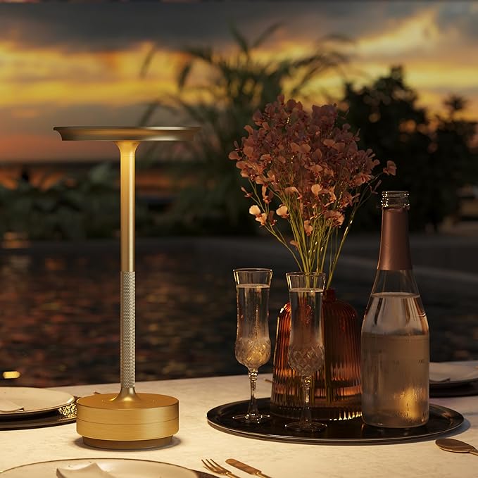 Cordless Rechargeable Table Lamp,LED Portable Touch 5000mAh Battery Operated Table Lights,with Memory Function 3-Level Brightness for Patio,Bars,Outdoor Camping,Dining,café(2P Gold)