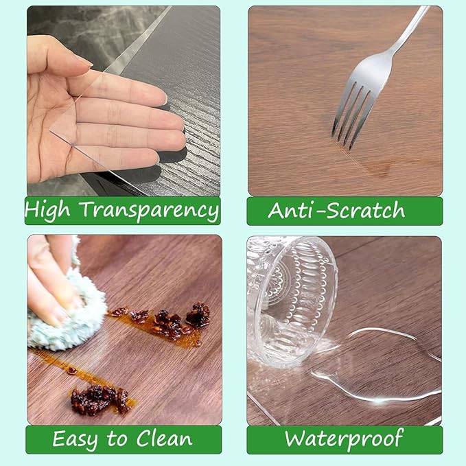 Kasepie PVC Clear Table Cover Protector 40X60Inch, 2mm Thick Plastic Table Cover Rectangle,Clear Table Protector,Desk Protector Mat for Kitchen, Dresser, Writing Desk，Dining Room Table