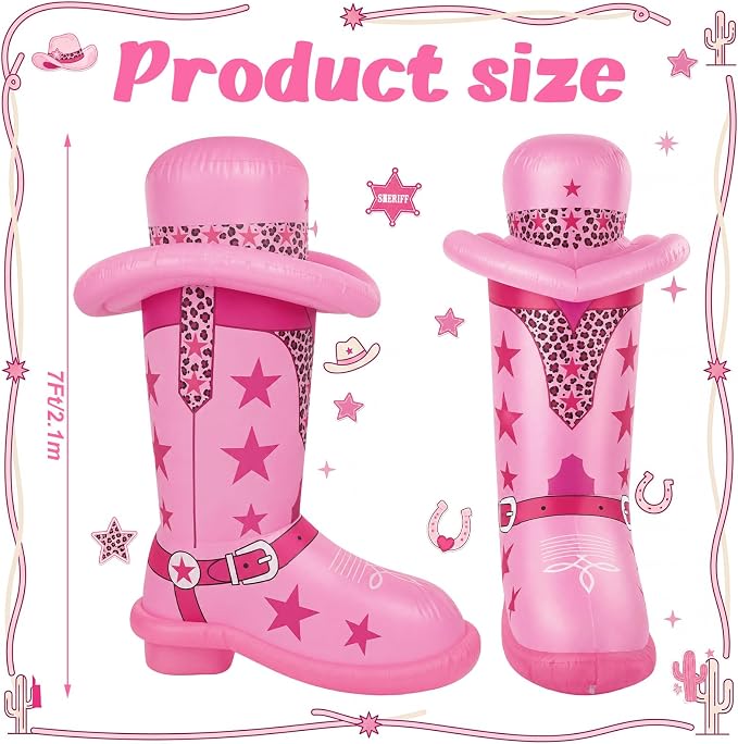 MiniInflat 7ft Inflatable Western Boots with Built in LED Lights Blow up Boots Decoration for Western Cowboy Cowgirl Birthday Baby Shower Party Indoor Outdoor Yard Decor(Cowgirl)