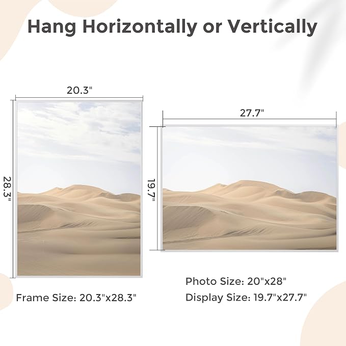 20x28 Metal Picture Frame, Aluminum Poster Frame with Real Glass, Silver | Sleek Silver 28x20 Frame with Tempered Glass for Wall Display, Posters, Art & Photos | Wall Kit Included