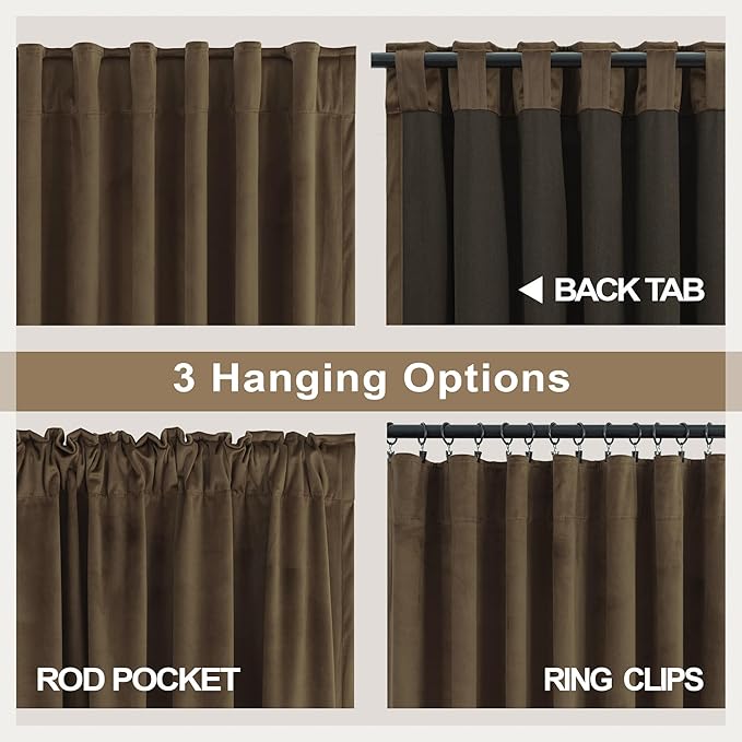 Brown Velvet Curtains for Living Room 108 Inch Long 2 Panels Elegant Vintage Soft Solid Textured Thermal Insulated Darkening Curtain for Bedroom Ceiling to Floor Length Dark Out Drape Modern Farmhouse