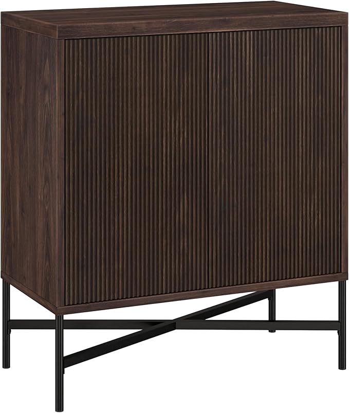 Henn&Hart 28" Fluted Accent Cabinet, Ribbed Modern Sideboard Buffet Cabinet with 2 Doors and an Adjustable Shelf for Living Room, Dining Room, Bedroom or Entryway, Rich Brown