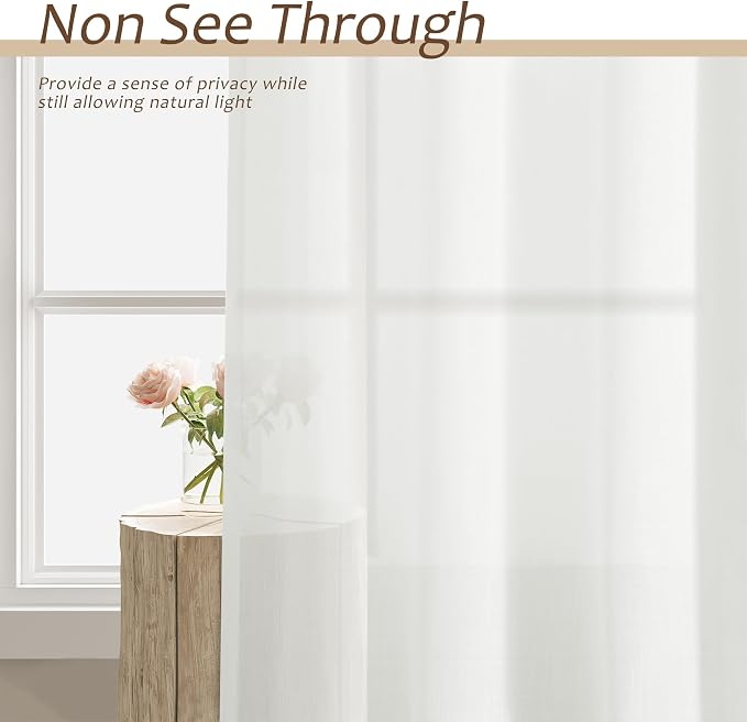 Aersas Ivory Linen Curtains 96 Inch Long for Living Room 2 Panel Back Tab Light Filtering Semi Sheer Drapes Country Rustic Farmhouse Boho Curtain 52x96