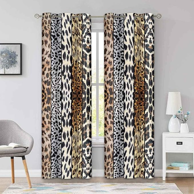 Wild Animals Print Curtain, Room Darkening Thermal Insulated Blackout Leopard Boa Window Drapes with Grommets for Living, Dining, Bedroom, 47.5"x 84", Set of 2 Panels, CLLSSP1415