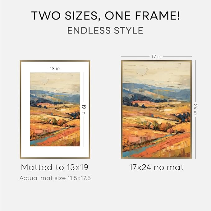 Homeforia 17x24 Picture Frame Bronze, High End Metal 17x24 Brass Poster Frames with Mat 13x19 Photo, 17 x 24 Frame Matted to 13 by 19 inch Print, 24by17 Thin Frames, Tempered Glass, Wall Kit, Set of 2