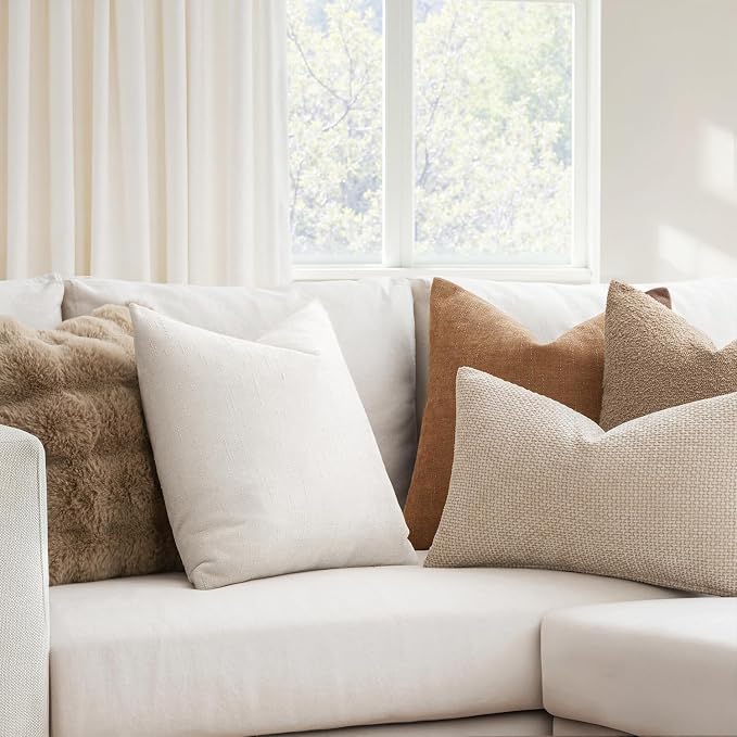 MIULEE Pack of 2 Decorative Throw Pillow Covers Soft Chenille Throw Pillows Solid Neutral Farmhouse Textured Cushion Covers for Couch Sofa Bedroom Living Room 20x20 Inch,White
