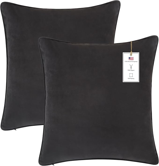 A1HC Set of 2 Luxurious Fine Soft Velvet Throw Pillow Covers Only, for Sofas, Beds, Vibrant Colors and Hidden Zipper. Enhance Your Living Space with Decorative Couch Pillow 24"x24", Graphite