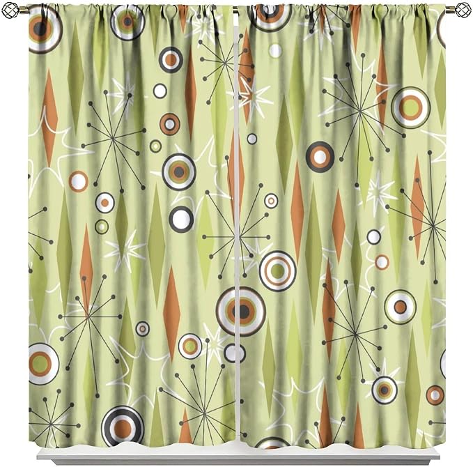 JESTRONRY Mid Century Curtains,Vintage 1950s Modern Retro Atomic Pattern Blackout Rod Pocket Window Drapes for Living Room Bedroom Kitchen Bathroom Home Decor 55x63in