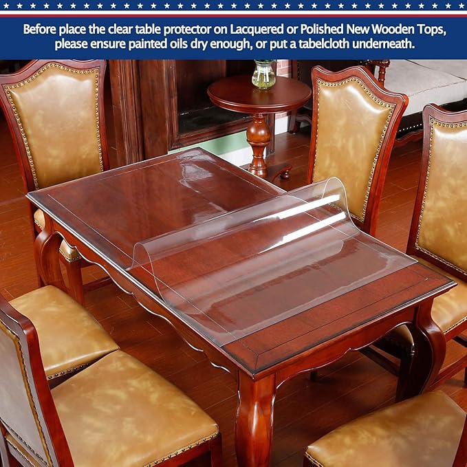 Square Clear Plastic Tablecloth Table Protector Eco Thicken Protective Desk Blotter Mat Cover Waterproof Wipeable Tablecloth Roll Easy Clean PVC Vinyl Dining Tabletop Protection Liner Pad 46X46 46
