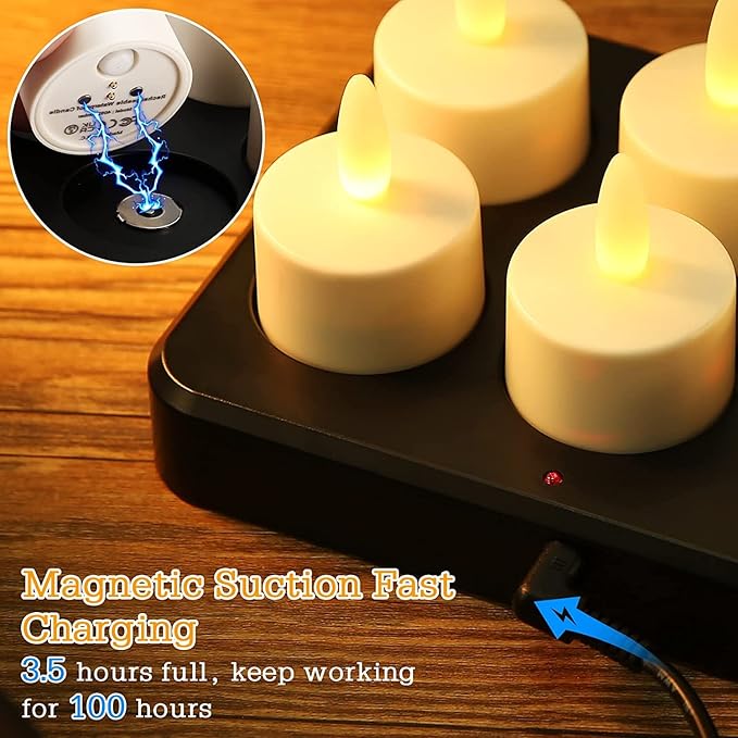 idyl light Rechargeable Tea Lights with Remote,100 Hours Flickering Working Waterproof Led Candles Lights for Centerpiece Home Wedding Party Decoration,Yellow,12 Pack