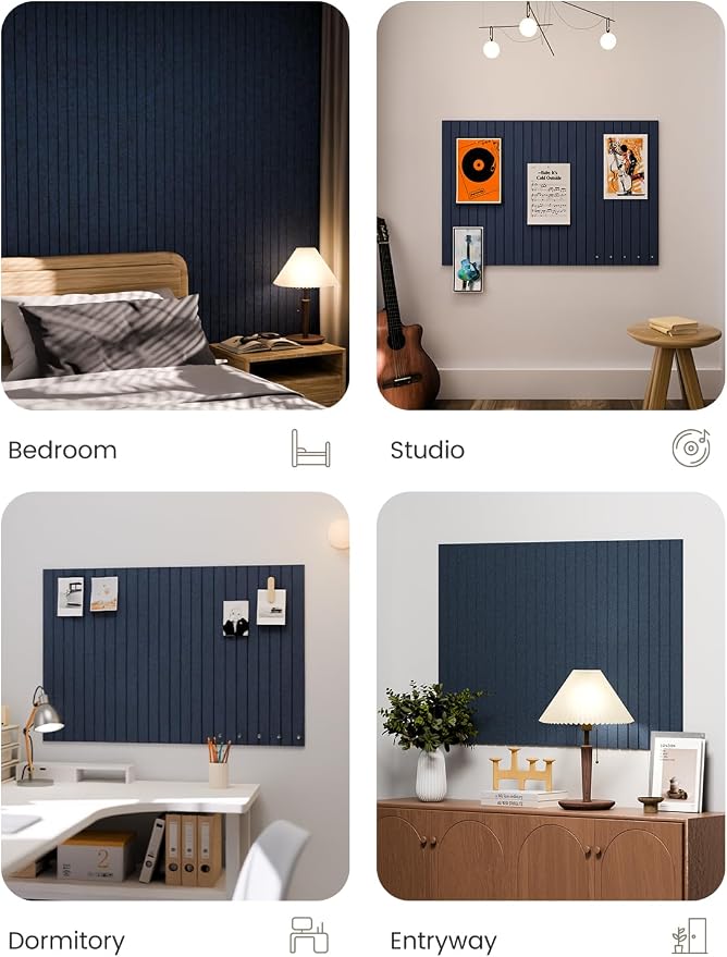 Fluxynara Large Felt Bulletin Board 36"x24" Cork Board Alternative - 6 Pack with 32 Safe Removable Adhesive Tabs, Cork Boards for Walls Pin Board for Home Office Classroom Felt Board-Carbon Blue